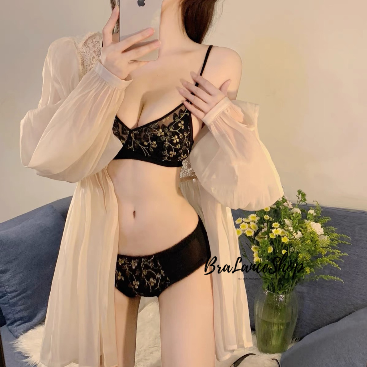 BLS✿3815 Setบรา+กกน. ชุดชั้นในลูกไม้ฟองบาง ลูกไม้ไฮเอนพรีเมี่ยม