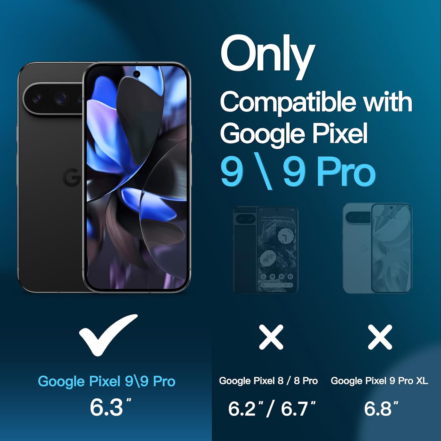 JETech Screen Protector for Google Pixel 9 / Pixel 9 Pro, Tempered Glass Film