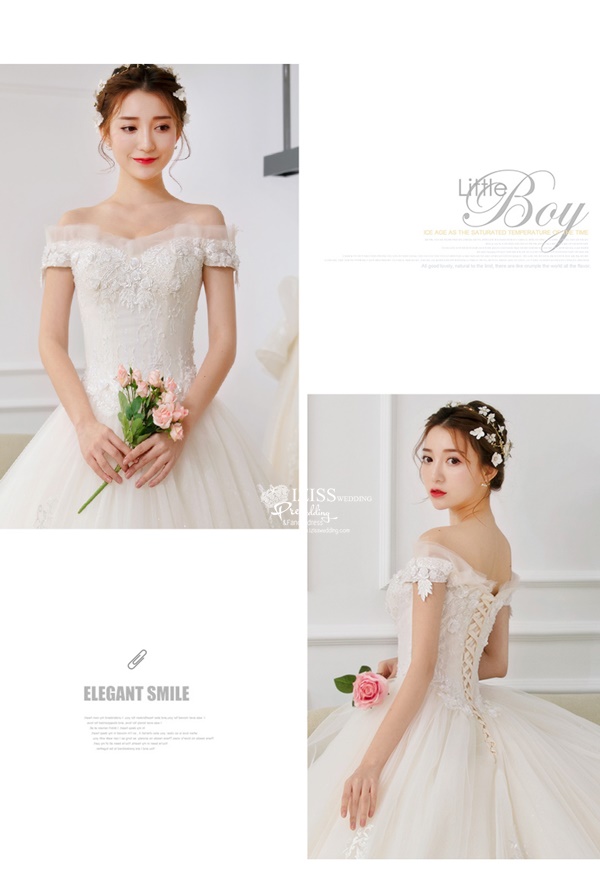 BR349 **พรีออเดอร์**ชุดแต่งงาน&ชุดเจ้าสาวแบบยาวอลังการ สีขาวเกรดพรีเมี่ยม หรูหราน่ารัก สวยโดดเด่นไม่ซ้ำใคร