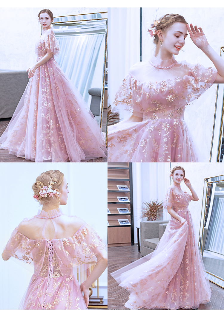 DL088 **พรีออเดอร์** ชุดออกงานสีชมพูทอง ชุดราตรี เดรสยาวออกงาน (Night party dresses) ชุดไปงานแต่งงานสวยๆ "ธีมสีชมพูทอง"