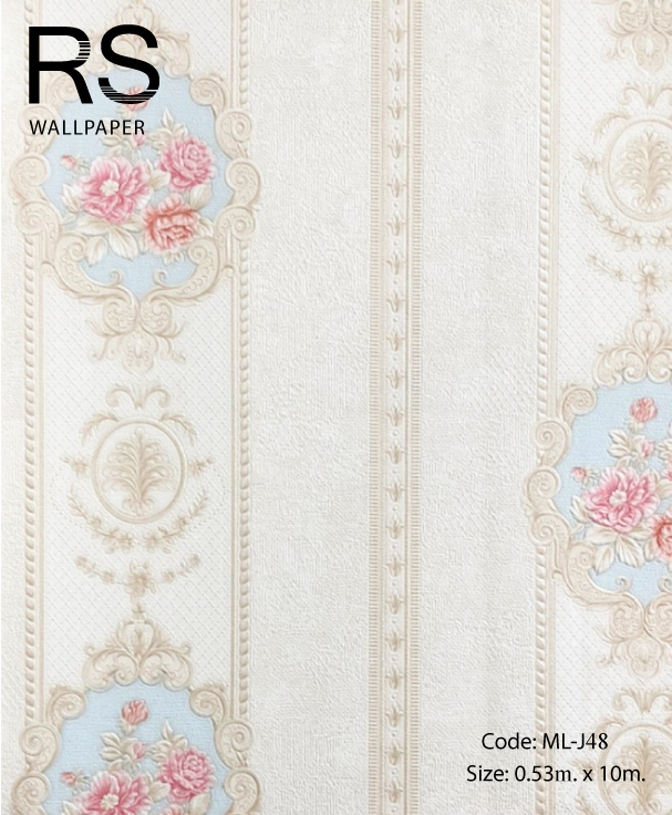 วอลเปเปอร์ลายทางหลุยส์ดอกไม้โทนสีฟ้าครีม ML-J48