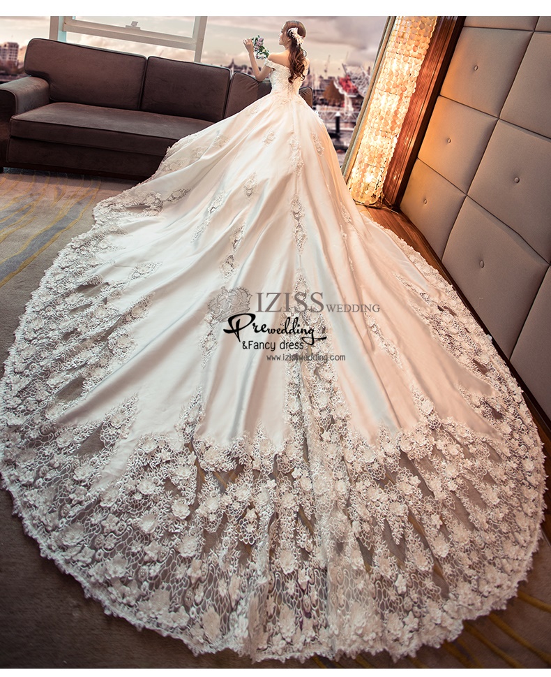 BR330 **พรีออเดอร์**ชุดแต่งงาน&ชุดเจ้าสาวแบบยาวอลังการ สีขาวเกรดพรีเมี่ยม หรูหราน่ารัก สวยโดดเด่นไม่ซ้ำใคร