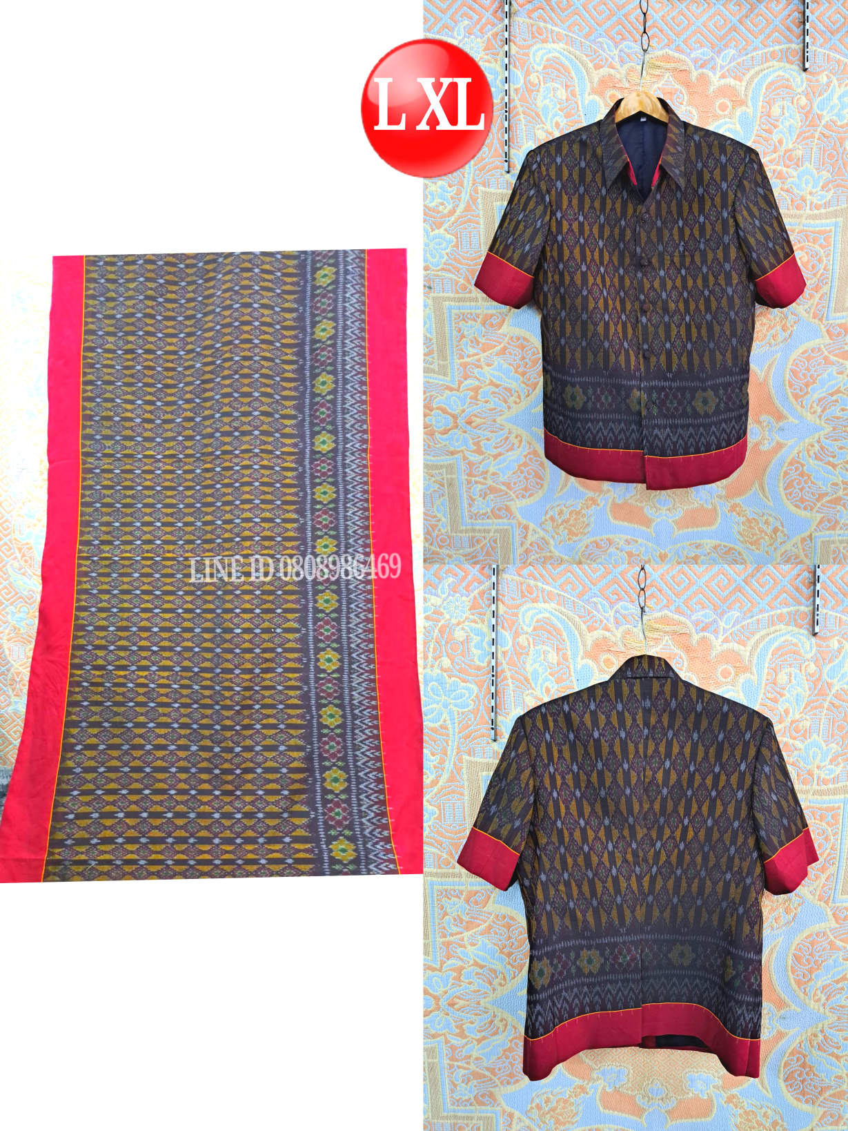 เสื้อสูทชายฝ้ายแท้มัดหมี่ตีนแดงทอมือ เสื้อสูทชายฝ้ายแท้ สูทผ้าไทยชาย ซาฟารีผ้าไทยชาย สูทผ้าฝ้ายมัดหมี่ตีนแดง