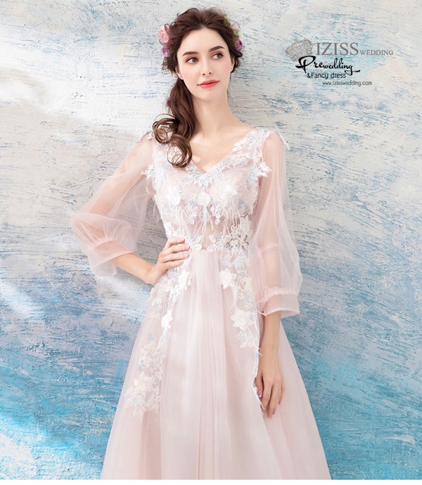 DL076 - **พรีออเดอร์** ชุดราตรี เดรสยาวออกงาน (Night party dresses) ชุดไปงานแต่งงานสวยๆ "ธีมสีขาวแต่งดอก 3D"