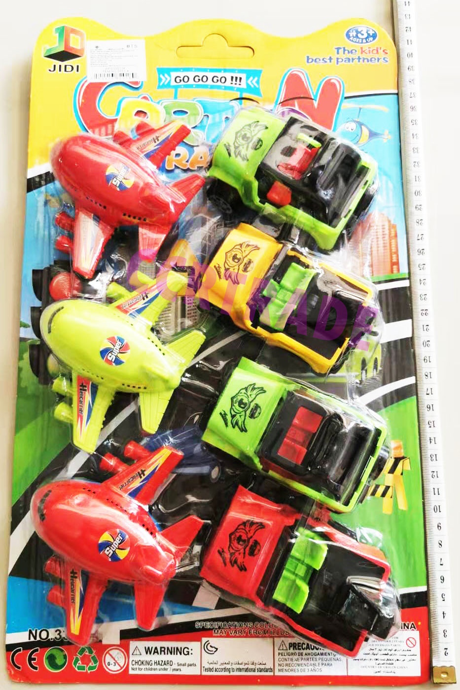 รถจิ๊บสีสด+เครื่องบินแผงจัมโบ้ 7 ชิ้นแผง 43 ซม.(1x3)
