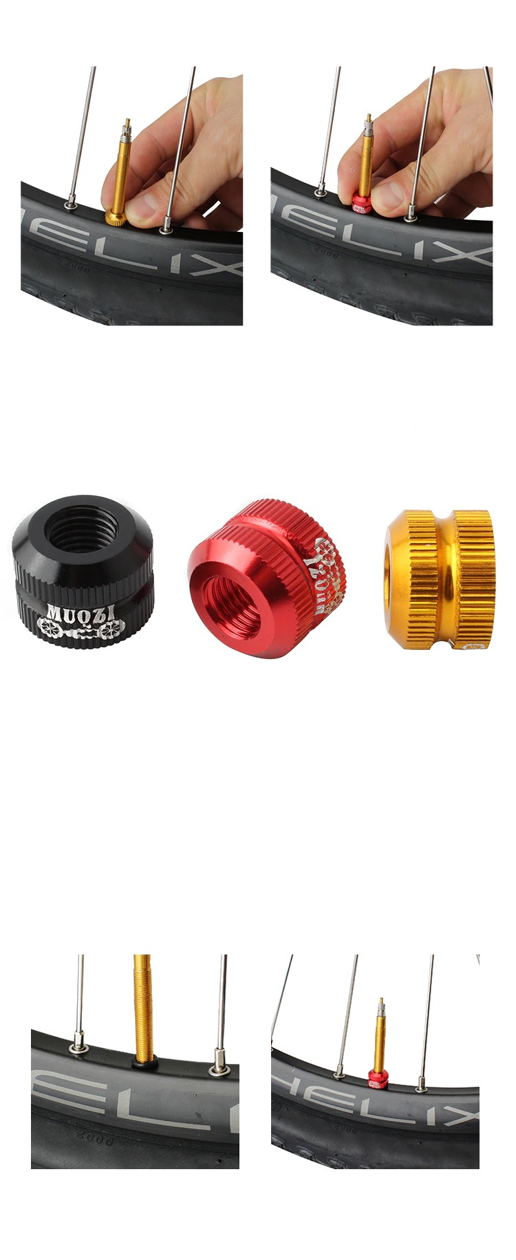(2ชิ้น)น็อตวาล์วยางในรถจักรยานอลูมิเนียม MUQZI CNC Tire Vacuum Law Mouth Nut Bike Tire Inner Valve Cap