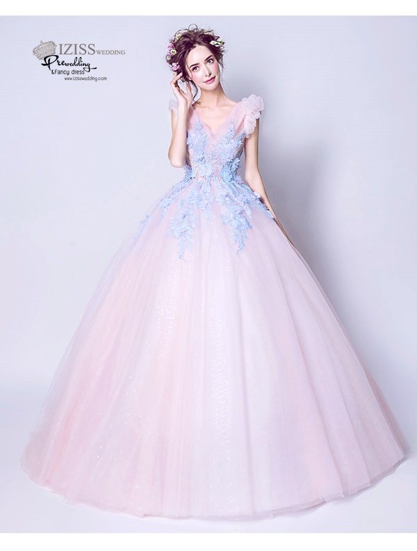 DL022 - **พรีออเดอร์** ชุดราตรี เดรสยาวออกงาน (Night party dresses) ชุดไปงานแต่งงานสวยๆ "ธีมสีชมพูฟ้า"