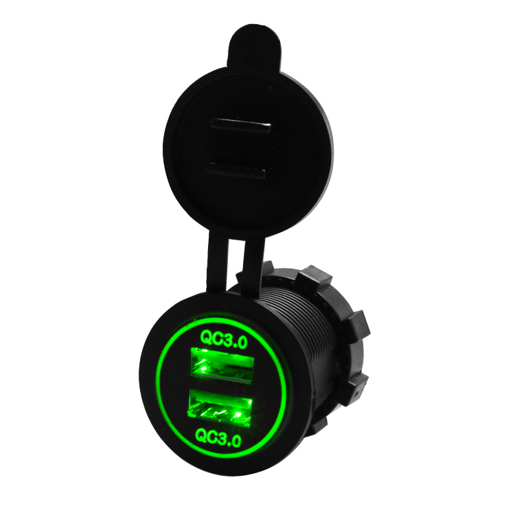 กระบอกแปลงไฟชาร์จ USB QC 3.0 18W 2 ช่อง สำหรับระบบไฟฟ้า DC 12/24V