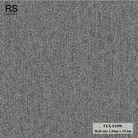 วอลเปเปอร์ ลายใบไม้เล็กมินิมอล เส้นสีเงินพื้นสีดำ TEX-F69W