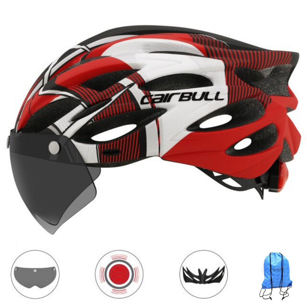 หมวกกันน็อคจักรยานมีแว่น พร้อมไฟติดหมวก CAIRBULL แถมฟรี ถุงใส่หมวก