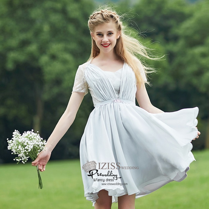 ฺBM0119 - พรีออเดอร์ ชุดเพื่อนเจ้าสาวราตรีสั้นธีมสีขาวและสีเทา น่ารักมากๆค่ะ