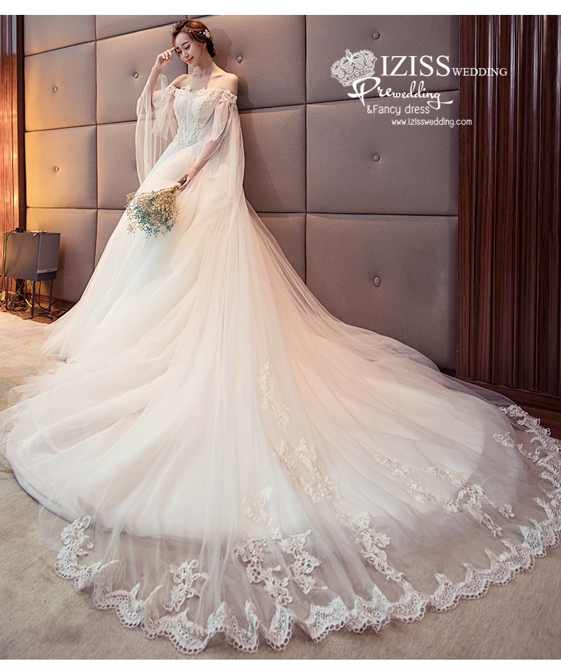 BR340 **พรีออเดอร์**ชุดแต่งงาน&ชุดเจ้าสาวแบบยาวอลังการ สีขาวเกรดพรีเมี่ยม หรูหราน่ารัก สวยโดดเด่นไม่ซ้ำใคร