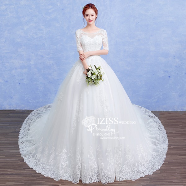 BR267**พรีออเดอร์**ชุดแต่งงาน&ชุดเจ้าสาวแบบยาวสีขาวเกรดพรีเมี่ยม เปิดไหล่ มีแขน หรูหราน่ารัก สวยโดดเด่นไม่ซ้ำใคร