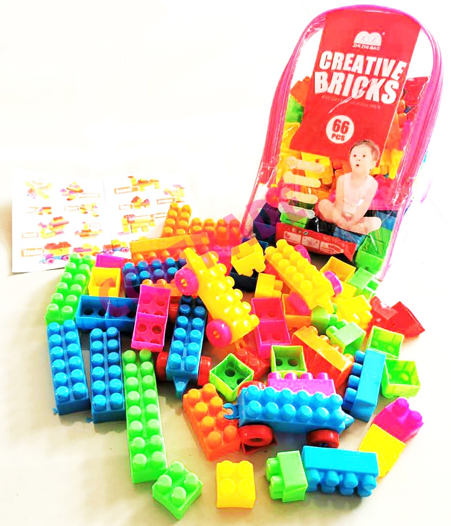 บล็อคตัวต่อสีสด 66 ชิ้น+กระเป๋า 15x22 ซม.(1x3)