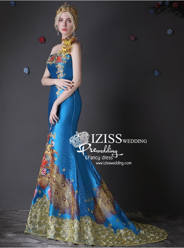 PW436- **พรีออเดอร์สีฟ้าและสีแดง**ชุดกี่เพ้ายาว ชุดยกน้ำชา ชุดถ่ายพรีเวดดิ้ง (prewedding dress) & ชุดแต่งงานแฟนซี (Fancy wedding dress) "ธีมสีฟ้า"