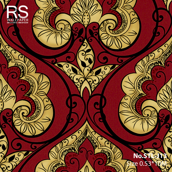 วอลเปเปอร์ ลายหลุยส์สีเหลืองทอง พื้นสีแดง No.STL-J13