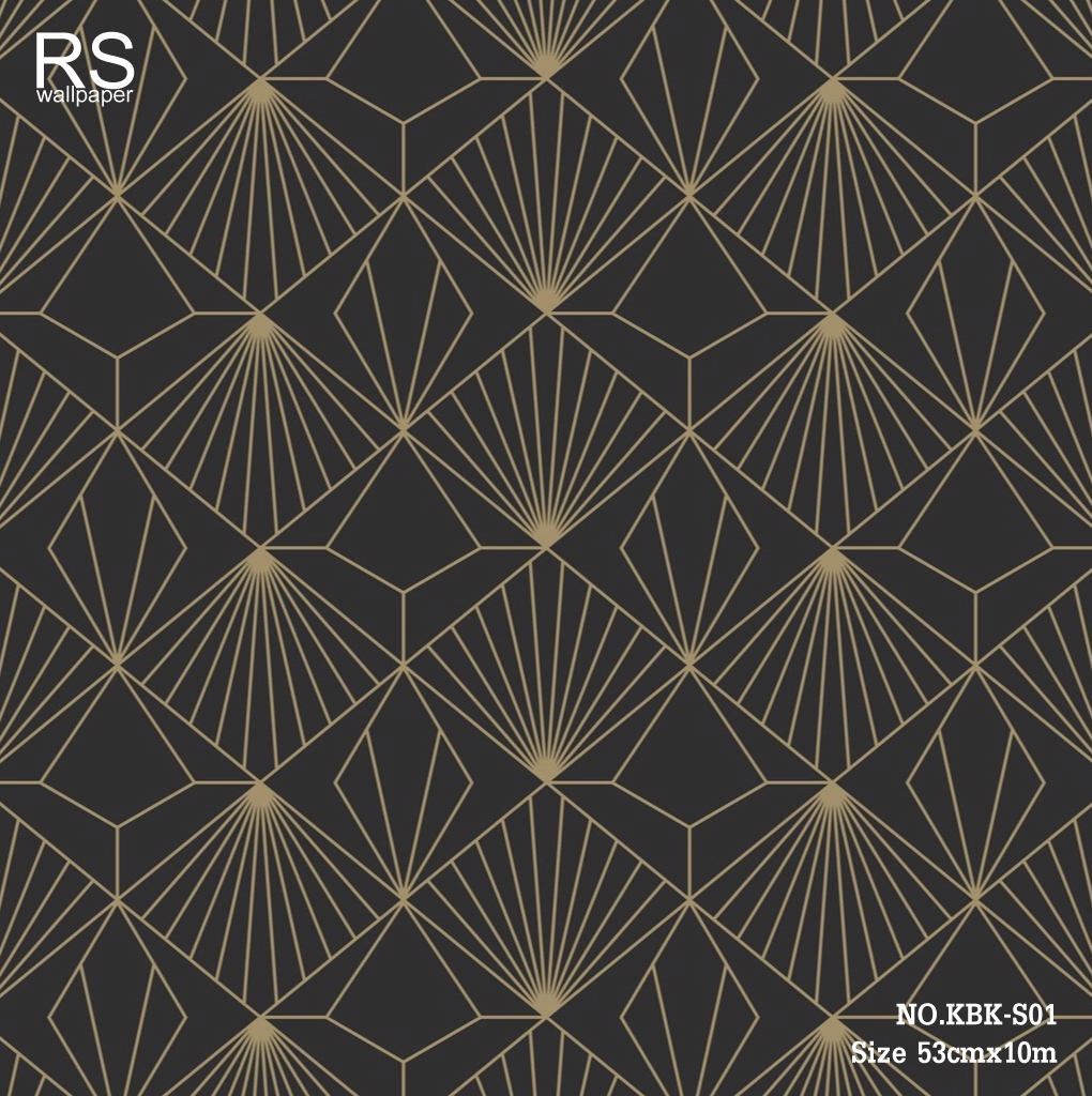 วอลเปเปอร์ โมเดิร์น มินิมอล พื้นสีดำ เส้นสีทอง KBK-S01