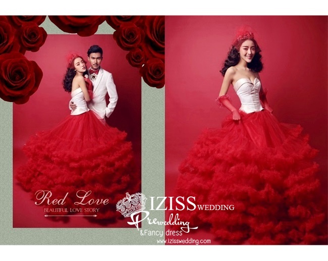 PW227 - Pre order ชุดคู่ถ่ายพรีเวดดิ้ง (prewedding dress) & ชุดแต่งงานแฟนซี (Fancy wedding dress)ชายหญิง "ธีมสีแดง-ขาว"