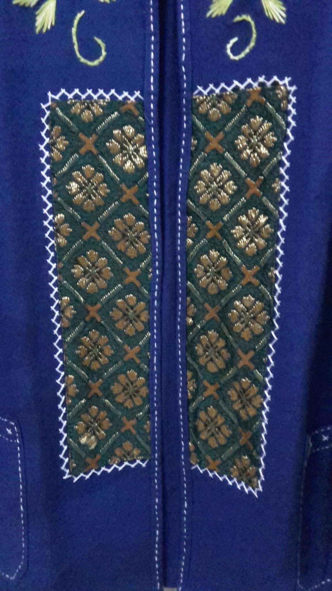 เสื้อผ้าฝ้ายย้อมคราม เสื้อคลุมผ้าฝ้าย เสื้อแจ็คเก็ตผ้าฝ้ายม้อฮ้อม ปักดอกไม้ สำเนา