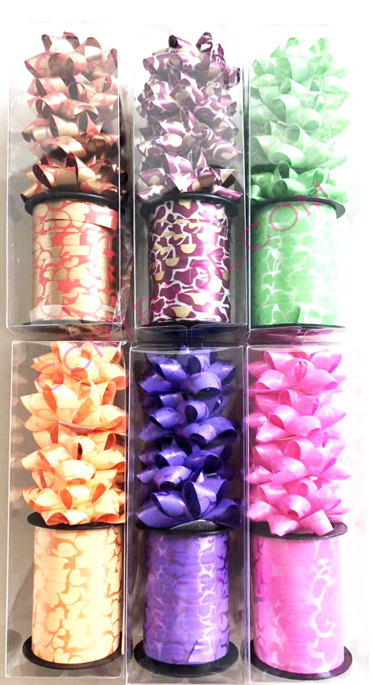 ชุดโบว์ดอก 4 ชิ้น+ริ้บบิ้นม้วนกล่อง(สีหวาน) 15.5 ซม.