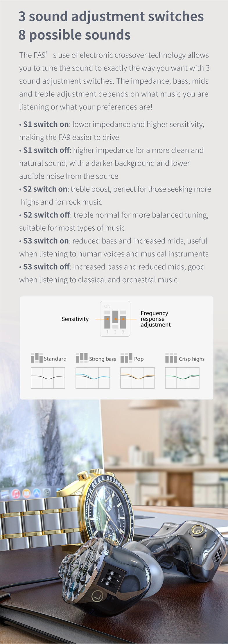 ขาย FiiO FA9 หูฟัง 6 ไดร์เวอร์ Knowles (6BA) 4-way Crossover ปรับแต่งเสียงได้ สาย monocrystalline ถัก8