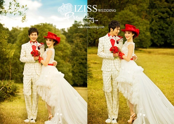 PW178 - Pre order ชุดคู่ถ่ายพรีเวดดิ้ง (prewedding dress) & ชุดแต่งงานแฟนซี (Fancy wedding dress)ชายหญิง "ธีมสีขาว-แดง"