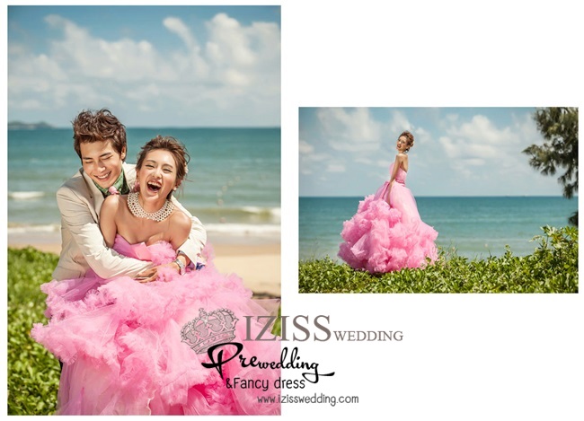 PW092 - **พรีออเดอร์** ชุดคู่ถ่ายพรีเวดดิ้ง (prewedding dress) & ชุดแต่งงานแฟนซี (Fancy wedding dress)ชายหญิง สไตล์ colorful "ธีมสีน้ำตาล-ชมพู"