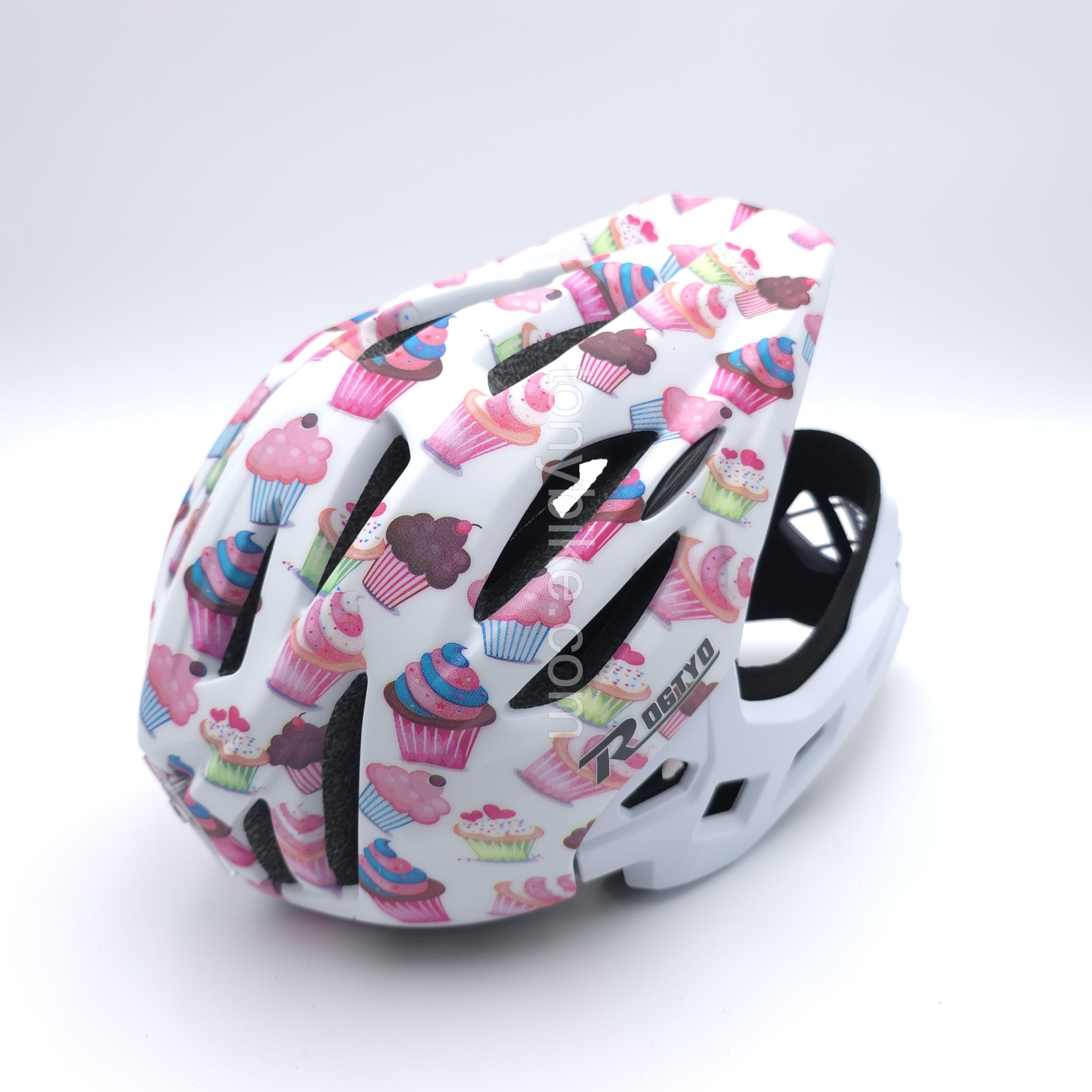 หมวกจักรยานเด็ก เต็มใบ สีขาว ลายขนม 46-53 ซม.