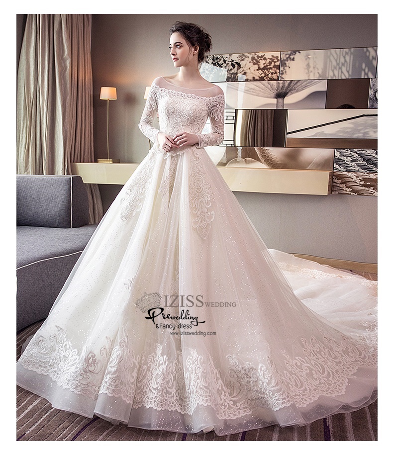 BR335 **พรีออเดอร์**ชุดแต่งงาน&ชุดเจ้าสาวแบบยาวอลังการ สีขาวเกรดพรีเมี่ยม หรูหราน่ารัก สวยโดดเด่นไม่ซ้ำใคร