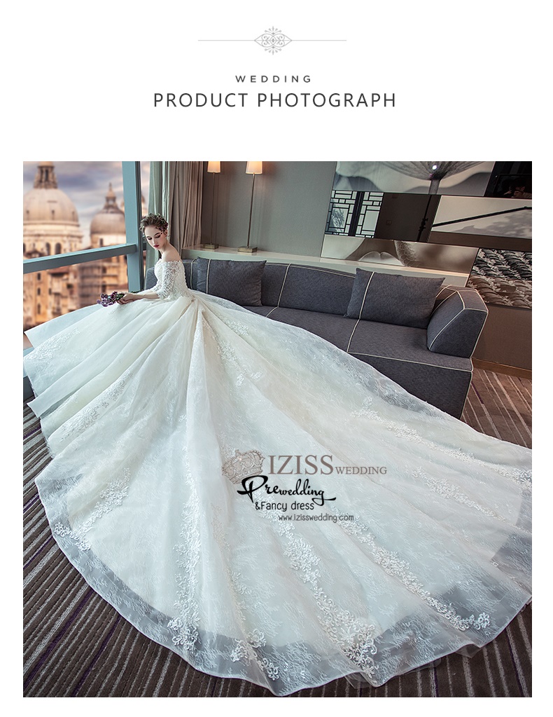 BR336 **พรีออเดอร์**ชุดแต่งงาน&ชุดเจ้าสาวแบบยาวอลังการ สีขาวเกรดพรีเมี่ยม หรูหราน่ารัก สวยโดดเด่นไม่ซ้ำใคร