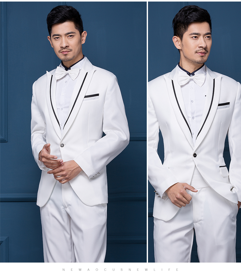 ST126- **พรีออเดอร์**สูทผู้ชายสีขาวสลับดำ สูทสีดำสลับขาว แขนยาว พร้อมกางเกง ชุดสูทเจ้าบ่าว สูทแฟนซี ถ่ายพรีเวดดิ้ง & ชุดแต่งงานแฟนซี (Fancy wedding dress) สูททักสิโด้ผู้ชายสีขาวและสีดำ