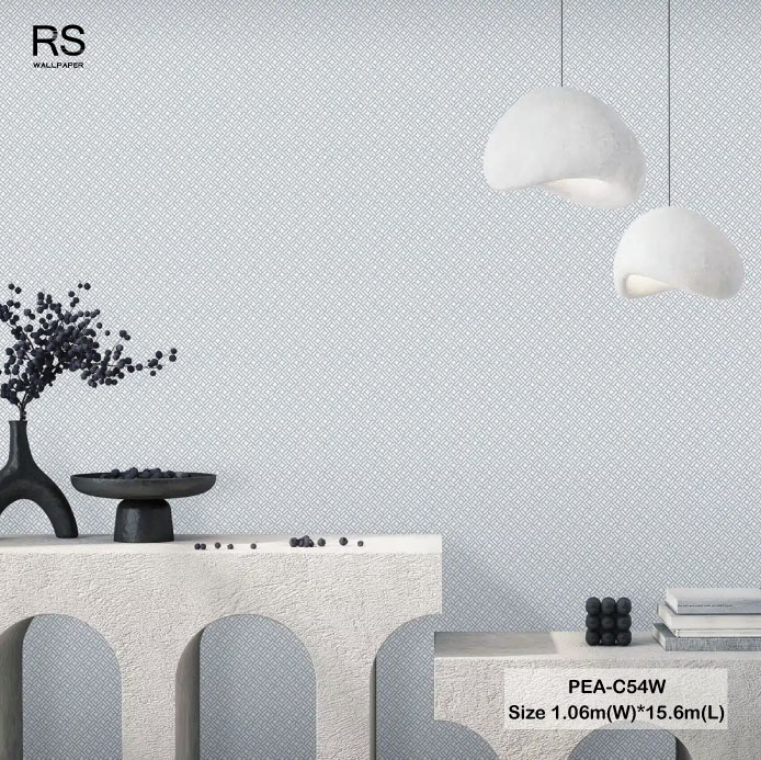 วอลเปเปอร์สไตล์โมเดิร์นลายตาข่ายเล็ก สีเทาฟ้า PEA-C54W