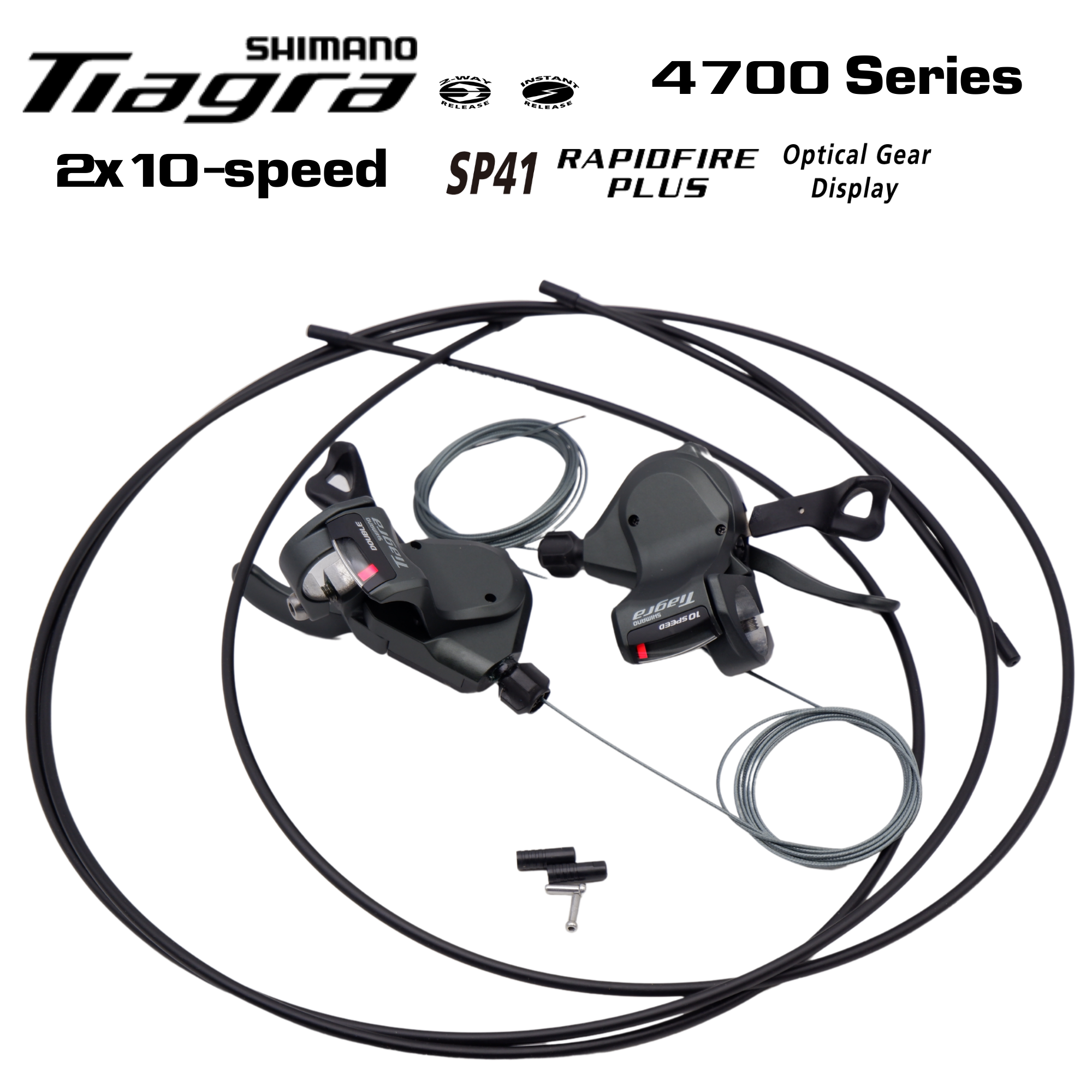 มือเกียร์จักรยานเสือหมอบแฮนด์ตรง SHIMANO TIAGRA, SL4700, รุ่นจาน 2 ชั้น, ใส่แฮนด์ตรง, 10-SPD, พร้อมสาย (มีกล่อง)