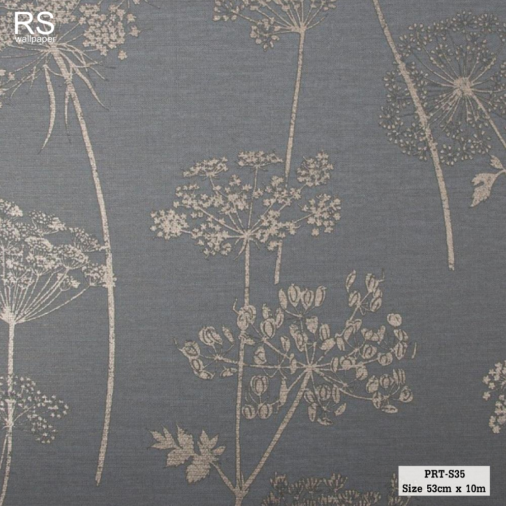 วอลเปเอร์ ลายดอกไม้ พื้นสีเทาเข้ม PRT-S35