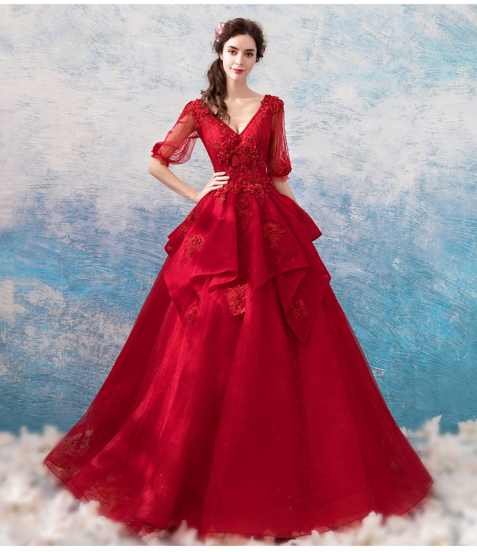 DL100 **พรีออเดอร์** ชุดออกงานสีแดง ชุดราตรี เดรสยาวออกงาน (Night party dresses) ชุดไปงานแต่งงานสวยๆ "ธีมสีแดง"