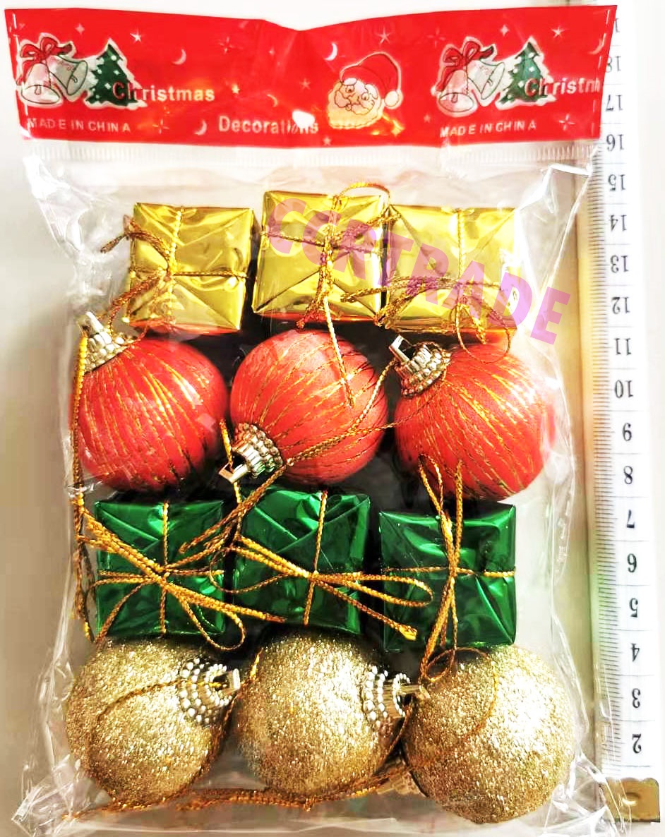 ชุดประดับปีใหม่บอล+กล่อง 12 ชิ้น 17 ซม.