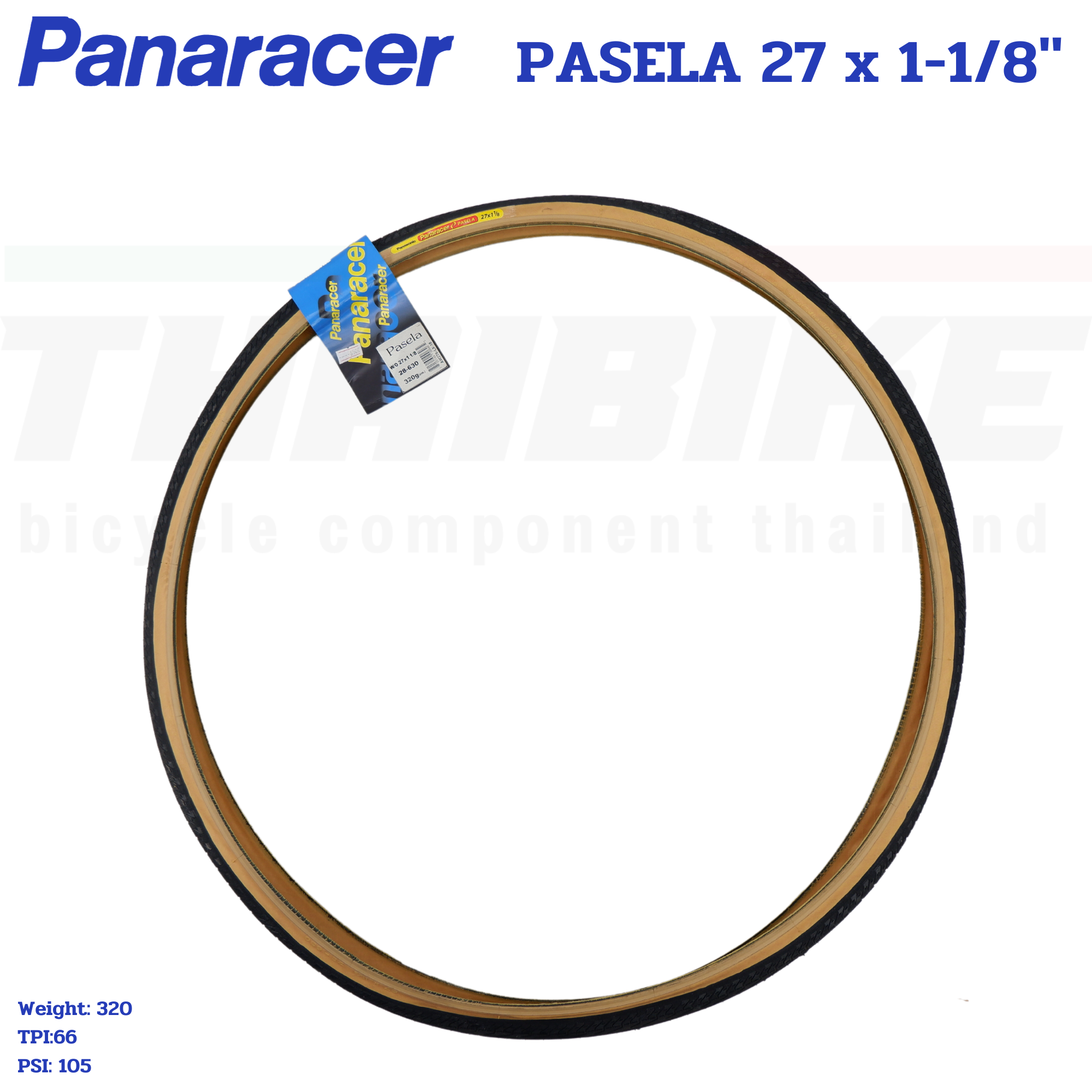 ยางนอกจักรยานขอบลวด Panaracer Pasela 27X1-1/8 แก้มแก้ว แก้มดำ