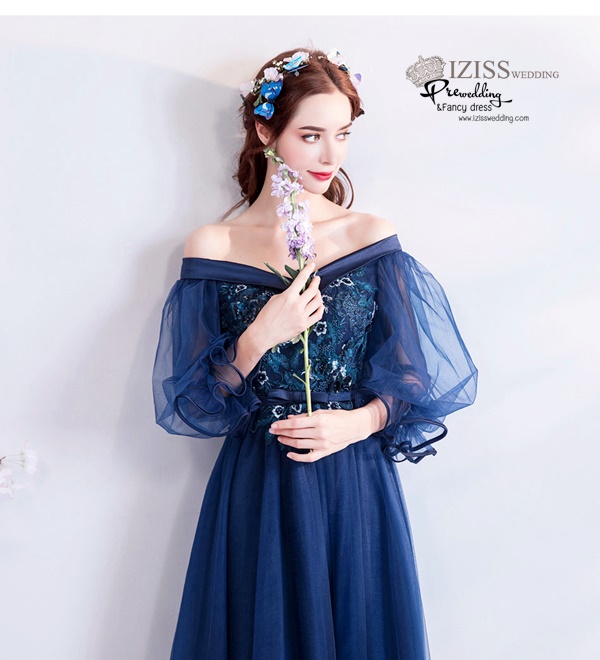 DL071 - **พรีออเดอร์** ชุดราตรี เดรสยาวออกงาน (Night party dresses) ชุดไปงานแต่งงานสวยๆ "ธีมสีกรมแต่งดอก 3D"