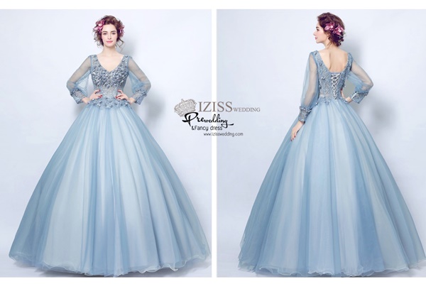 DL041 - **พรีออเดอร์** ชุดราตรี เดรสยาวออกงาน (Night party dresses) ชุดไปงานแต่งงานสวยๆ "ธีมสีเทาแต่งดอก 3D"