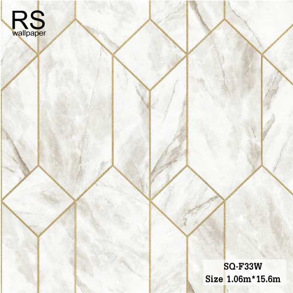 วอลเปเปอร์ ลายหินอ่อน สีน้ำตาลอ่อนอมเทา ใส่เส้นตัดขอบสีทอง SQ-F33W
