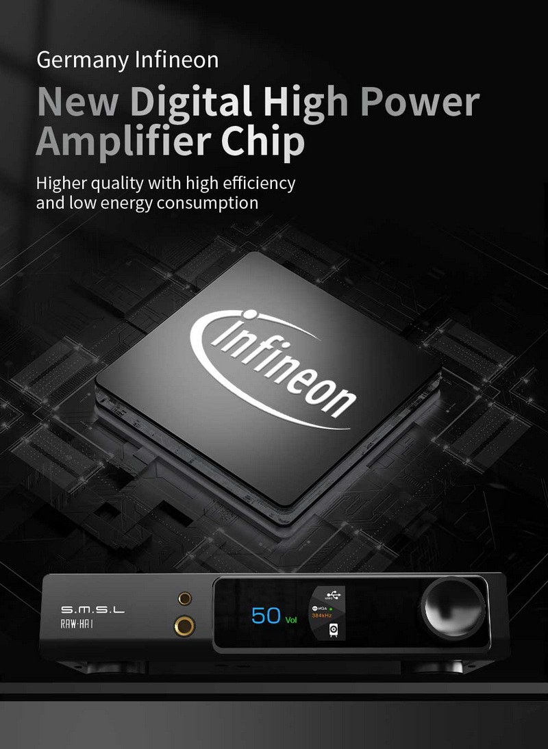 SMSL RAW-HA1 แอมพลิฟายเออร์กำลังสูง ชิป Infineon รองรับ MQA, MQA-CD, LDAC ประกันศูนย์ไทย