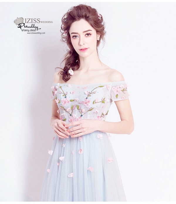 DL021 - **พรีออเดอร์** ชุดราตรี เดรสยาวออกงาน (Night party dresses) ชุดไปงานแต่งงานสวยๆ "ธีมสีฟ้าอ่อน"
