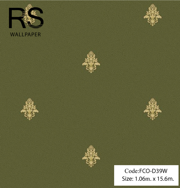 วอลปเปเปอร์ลายหลุยส์ดอกเล็กสีทองเหลืองอ่อนพื้นสีชาเขียว FCO-D39W