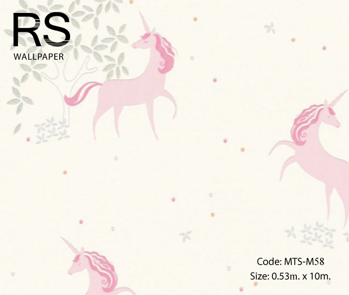 วอลเปเปอร์ลายยูนิคอร์นสีชมพูพื้นสีขาว MTS-M58