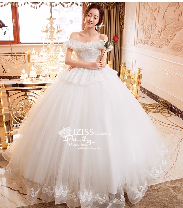 BR302 **พรีออเดอร์**ชุดแต่งงาน&ชุดเจ้าสาวแบบยาวสีขาวเกรดพรีเมี่ยม หรูหราน่ารัก สวยโดดเด่นไม่ซ้ำใคร