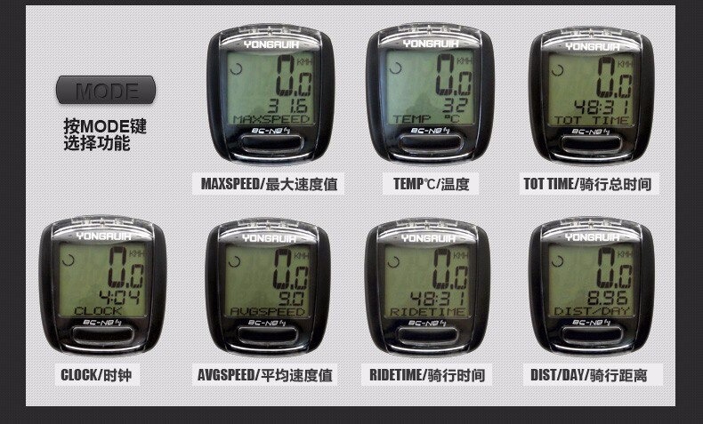 ไมล์จักรยาน ไมล์ไร้สาย วัดความเร็วจักรยาน YONGRUIH รุ่น BC-NB มีไฟในตัว
