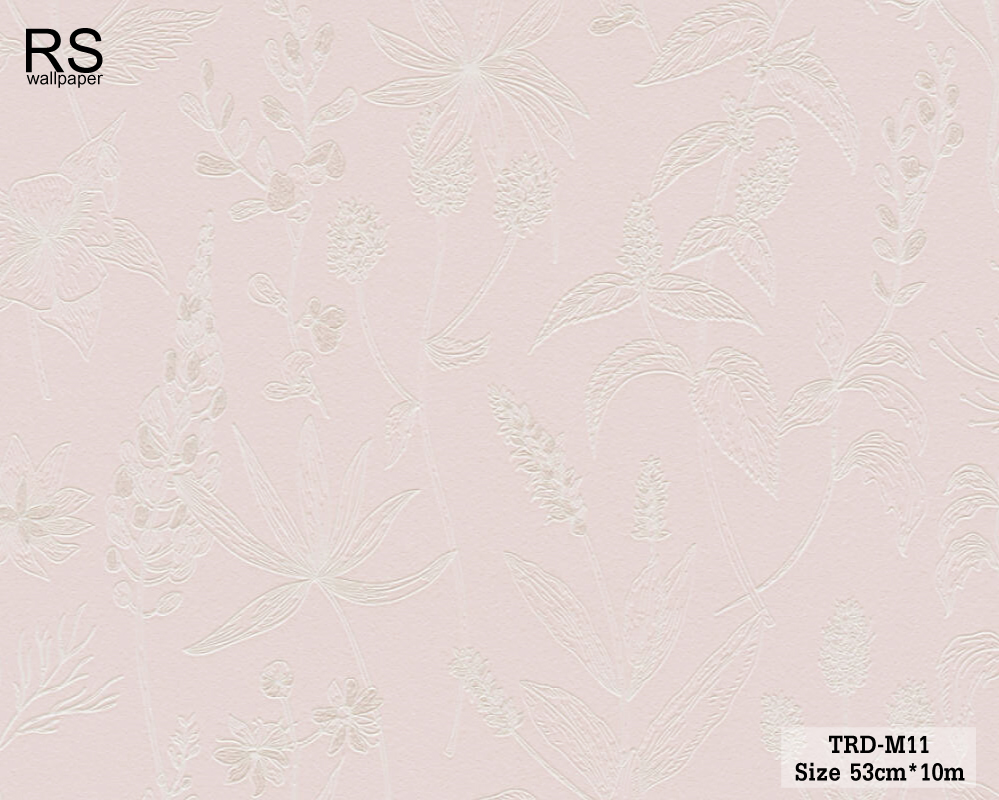 วอลเปเปอร์ ลายใบไม้ ลายดอกไม้ พื้นชมพูพาสเทล TRD-M11