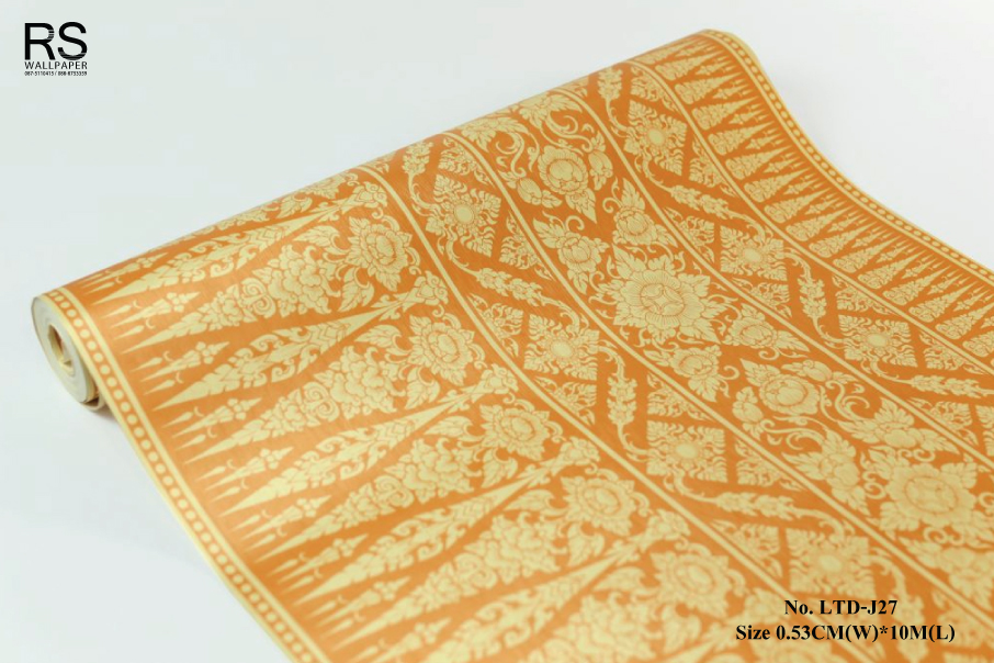 วอลเปเปอร์ ติดห้องพระ ลายไทยกรวยเชิง สีเหลือง (Border) LTD-J27