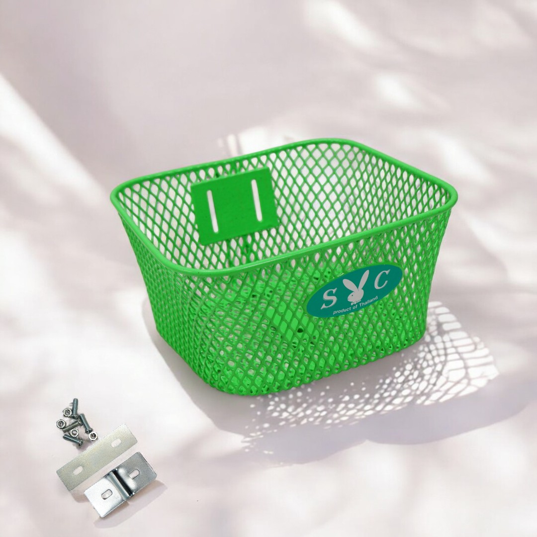 ตะกร้าหน้าจักรยานเด็กSYCของแท้สีสดใสแข็งแรงติดตั้งง่ายเหมาะสำหรับจักรยาน12‑16นิ้ว
