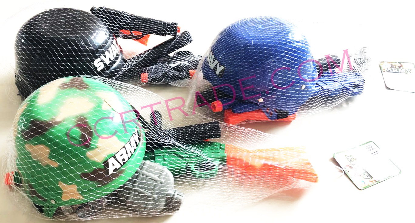 หมวกทหาร+ปืนจัมโบ้ถุงตาข่าย 30 ซม.(งานห้าง)